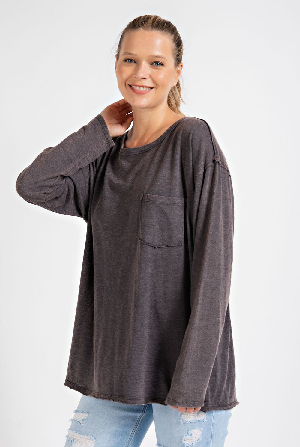 Rae Mode Mineral Washed Long Sleeve-Long Sleeves-Podos Boutique, a Women's Fashion Boutique Located in Calera, AL