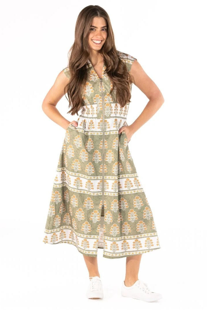 The Ivy Zip Front Dress-Midi Dresses-Podos Boutique, a Women's Fashion Boutique Located in Calera, AL