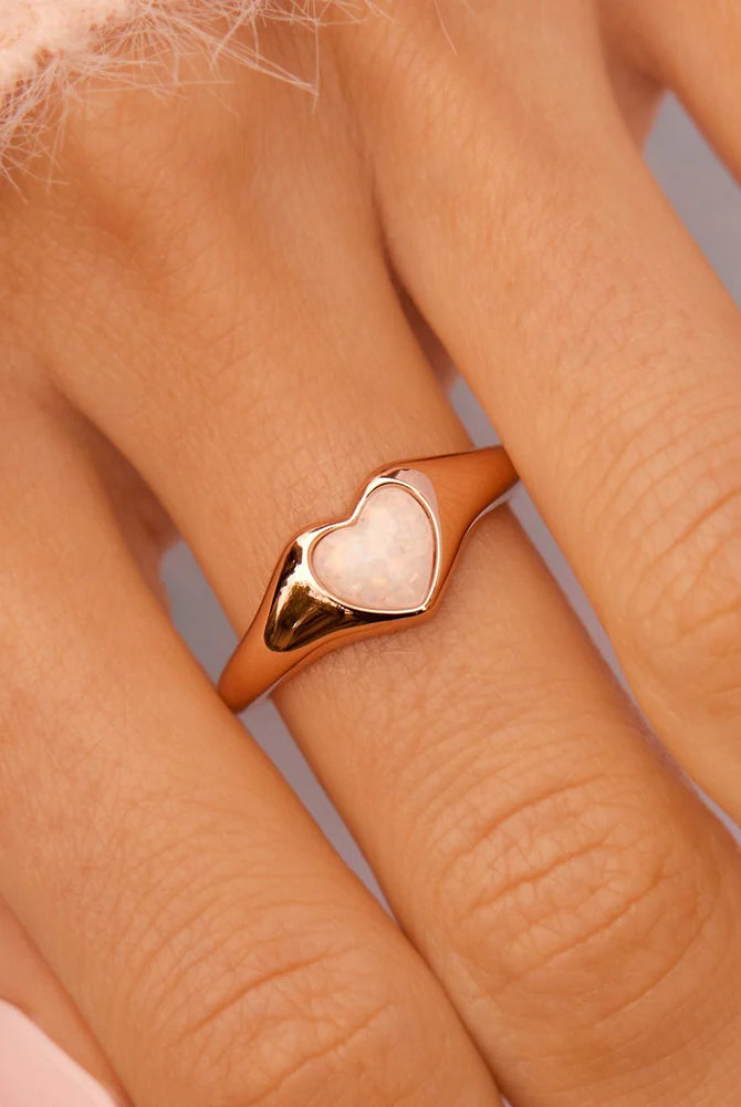 PV Stone Heart Signet Ring-Rings-Podos Boutique, a Women's Fashion Boutique Located in Calera, AL