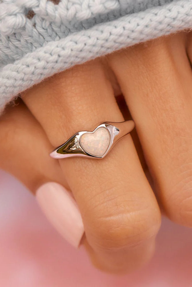 PV Stone Heart Signet Ring-Rings-Podos Boutique, a Women's Fashion Boutique Located in Calera, AL