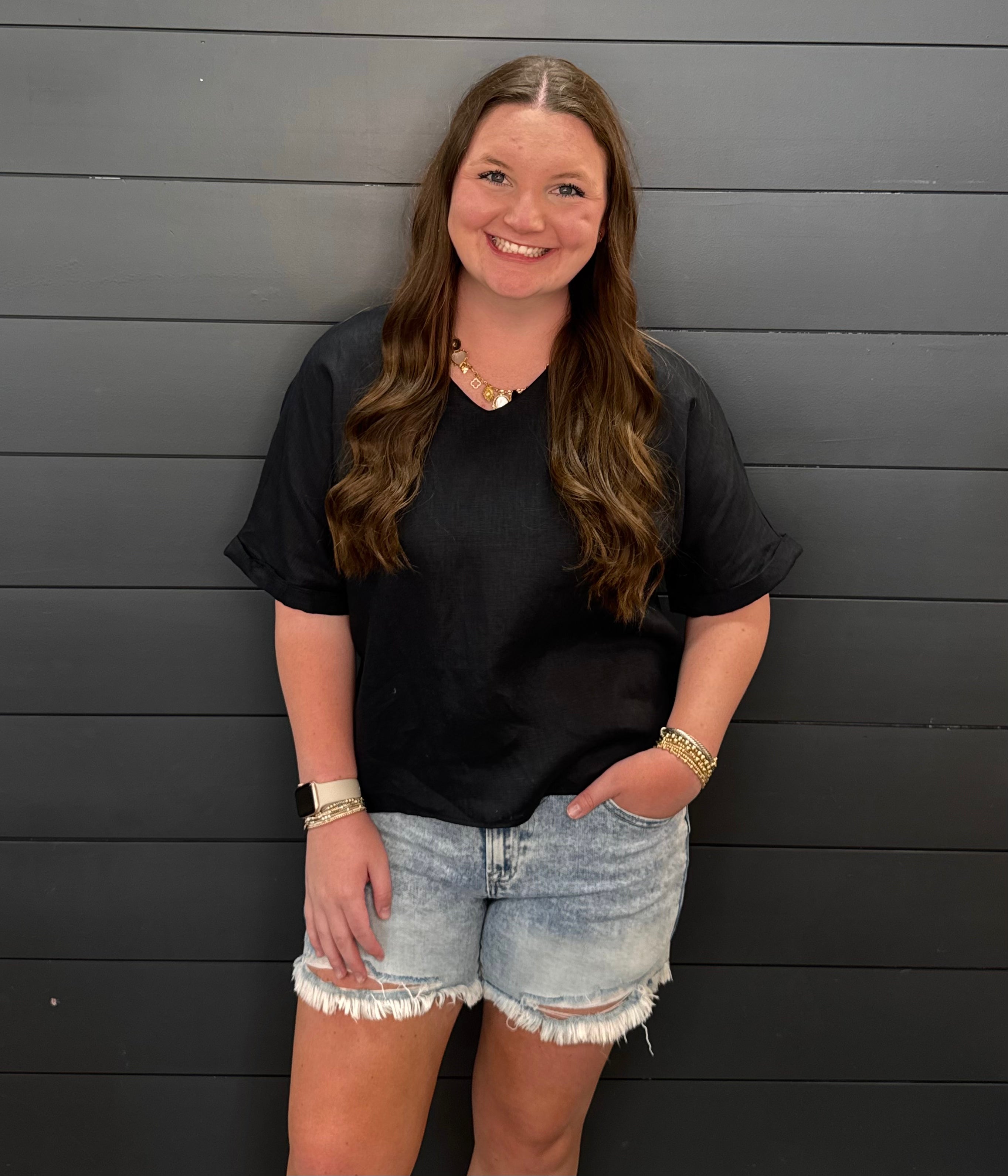100% V-Neck Linen Top-Fashion Tops-Podos Boutique, a Women's Fashion Boutique Located in Calera, AL