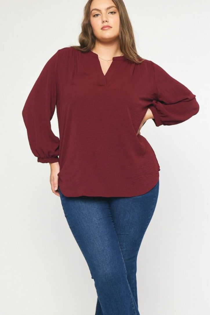 Lola V-Neck Top-Long Sleeves-Podos Boutique, a Women's Fashion Boutique Located in Calera, AL