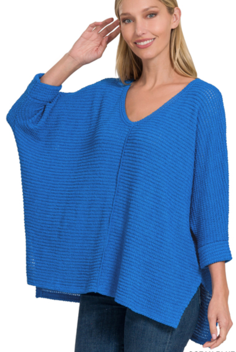 ¾ V-Neck Hi Lo Sweater-Sweaters-Podos Boutique, a Women's Fashion Boutique Located in Calera, AL