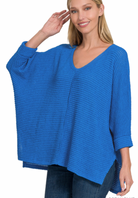 ¾ V-Neck Hi Lo Sweater-Sweaters-Podos Boutique, a Women's Fashion Boutique Located in Calera, AL