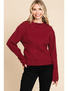 Solid cable knit sweater-Sweaters-Podos Boutique, a Women's Fashion Boutique Located in Calera, AL