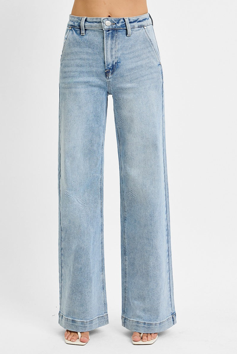 Risen HW Wide Leg - Slanted Pockets-Jeans-Podos Boutique, a Women's Fashion Boutique Located in Calera, AL