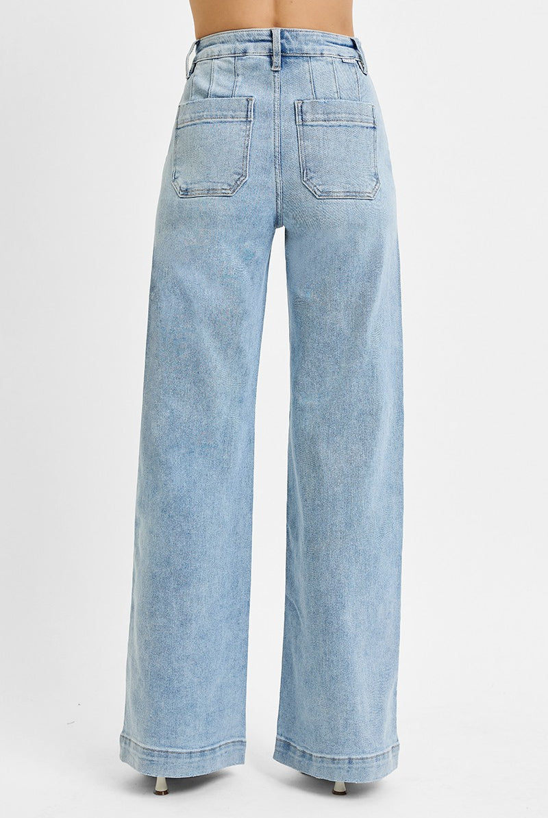 Risen HW Wide Leg - Slanted Pockets-Jeans-Podos Boutique, a Women's Fashion Boutique Located in Calera, AL