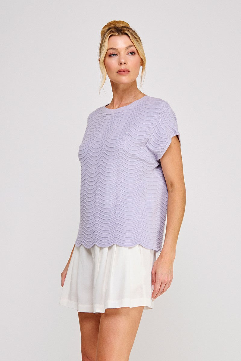 Scallop Pattern Relaxed Knit Top-Fashion Tops-Podos Boutique, a Women's Fashion Boutique Located in Calera, AL