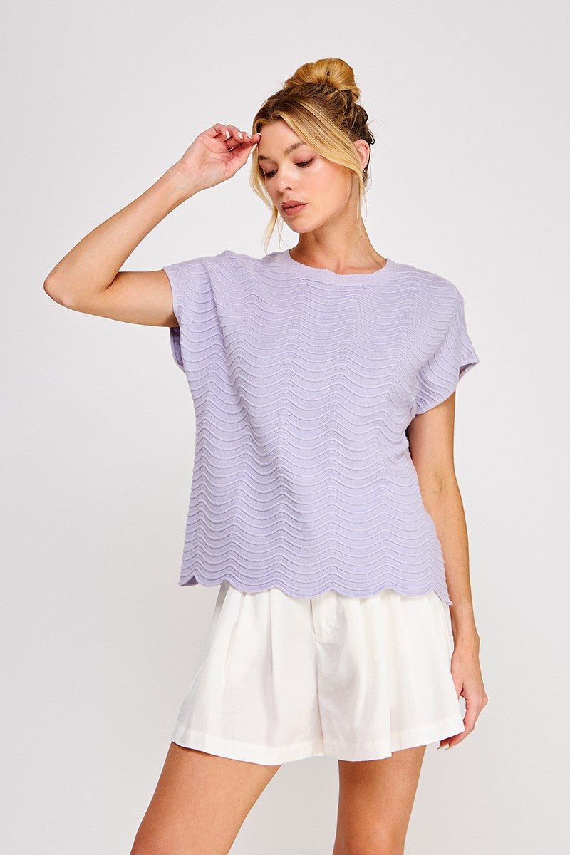 Scallop Pattern Relaxed Knit Top-Fashion Tops-Podos Boutique, a Women's Fashion Boutique Located in Calera, AL