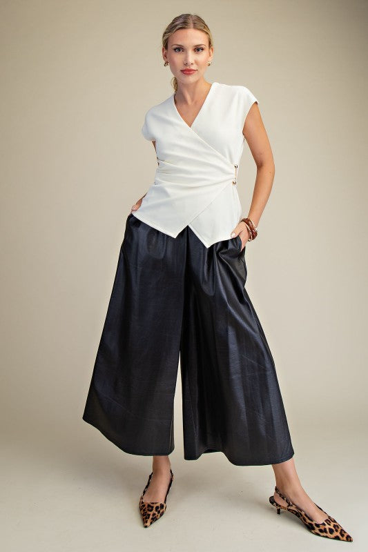 Surplice V-Neck Top-Short Sleeves-Podos Boutique, a Women's Fashion Boutique Located in Calera, AL