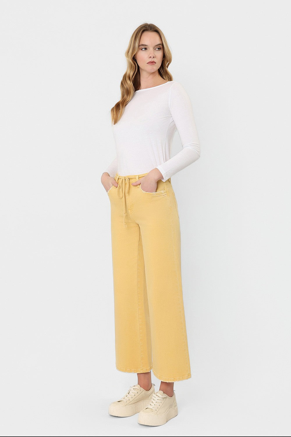 Marigold Drawstring Cropped Jeans-Jeans-Podos Boutique, a Women's Fashion Boutique Located in Calera, AL