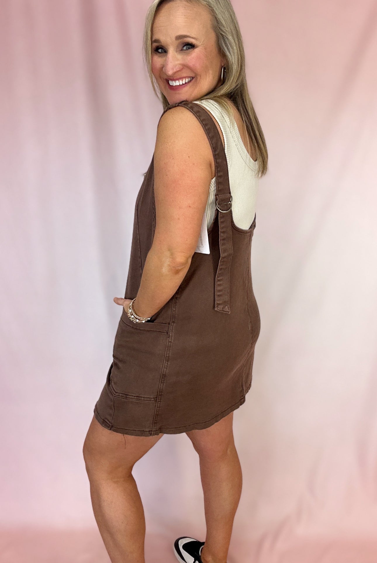 Everything But Basic Overall Dress-Short Dresses-Podos Boutique, a Women's Fashion Boutique Located in Calera, AL