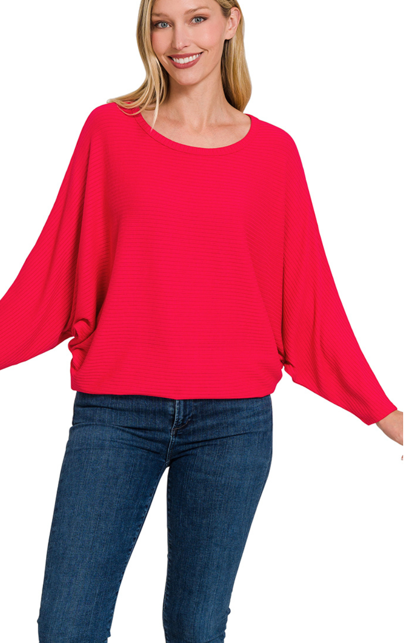Ribbed Batwing Boatneck Sweater-Apparel & Accessories-Podos Boutique, a Women's Fashion Boutique Located in Calera, AL