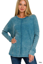 Washed Baby Waffle LS Top-Long Sleeves-Podos Boutique, a Women's Fashion Boutique Located in Calera, AL
