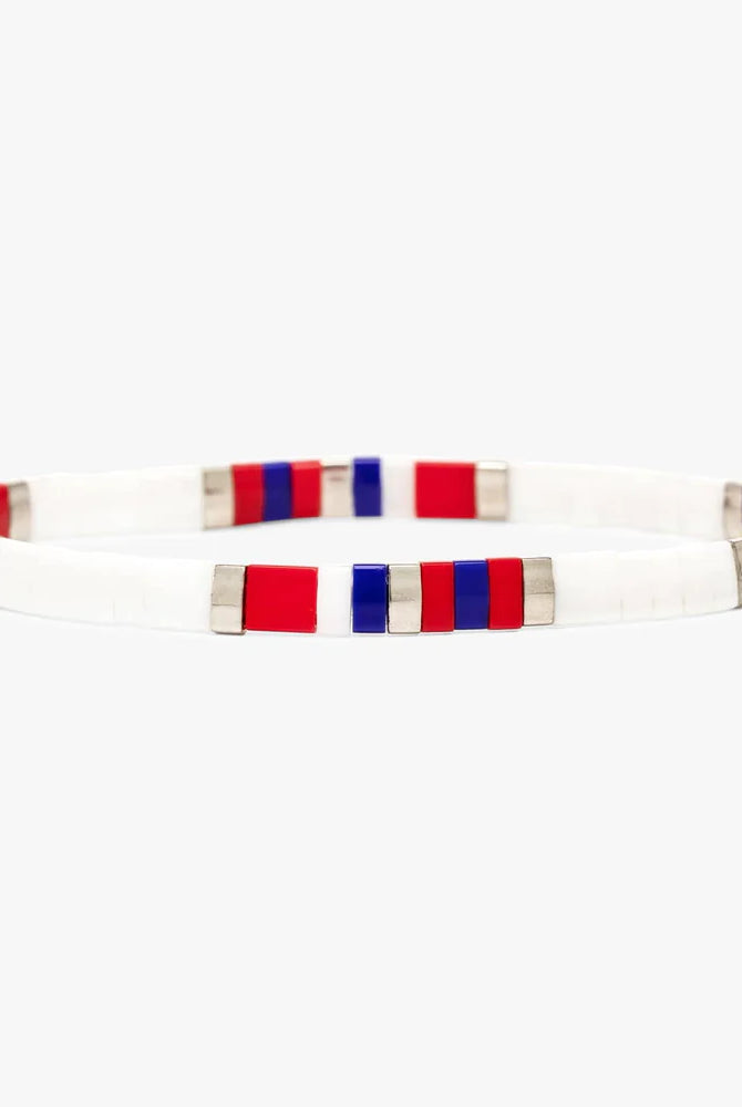 PV July 4th Tile Bead Stretch BR-Bracelets-Podos Boutique, a Women's Fashion Boutique Located in Calera, AL
