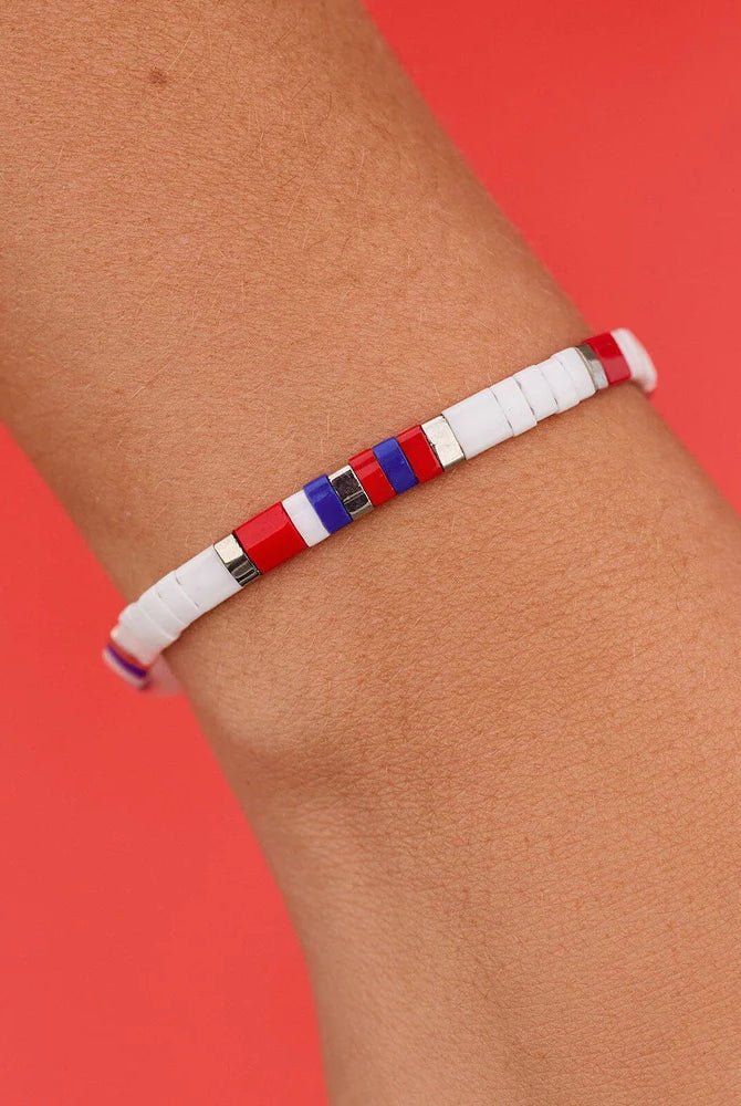 PV July 4th Tile Bead Stretch BR-Bracelets-Podos Boutique, a Women's Fashion Boutique Located in Calera, AL