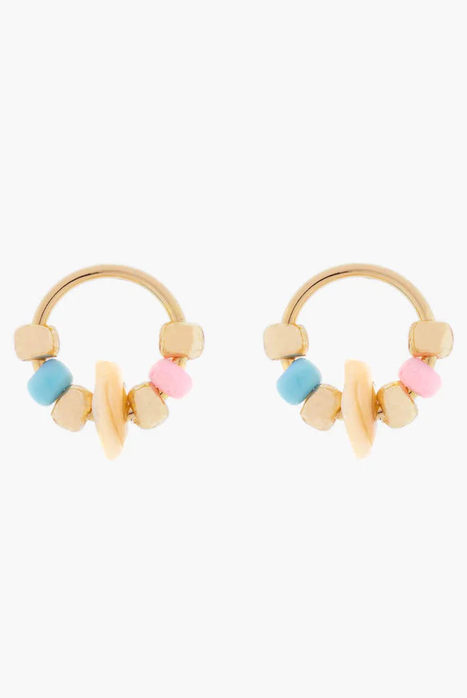 PV Seed Bead and Shell Stud Earrings-Earrings-Podos Boutique, a Women's Fashion Boutique Located in Calera, AL