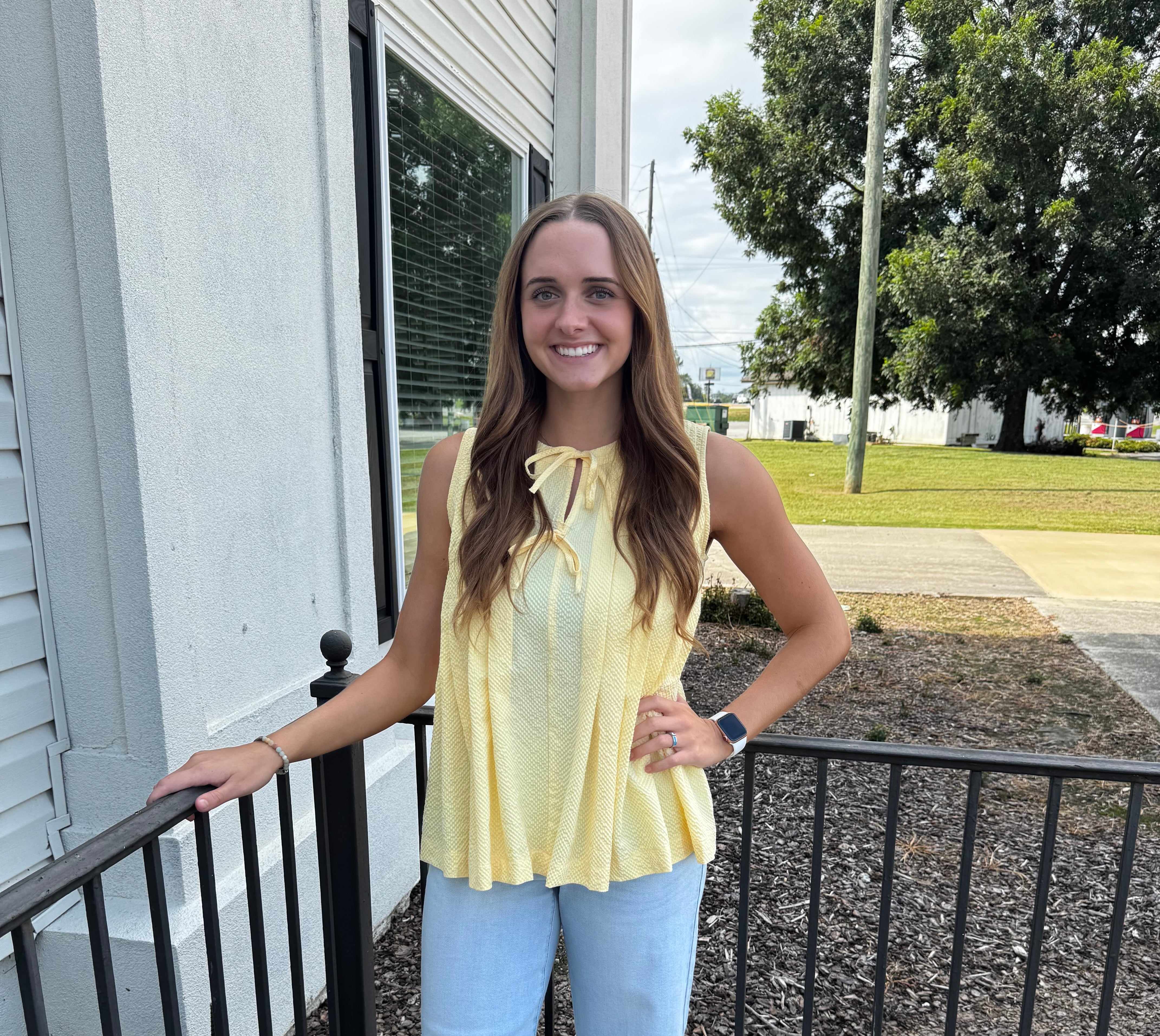 Yellow Cream Sleeveless Top-Fashion Tops-Podos Boutique, a Women's Fashion Boutique Located in Calera, AL