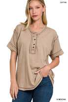 Raw Edge Button Closure Top-Short Sleeves-Podos Boutique, a Women's Fashion Boutique Located in Calera, AL