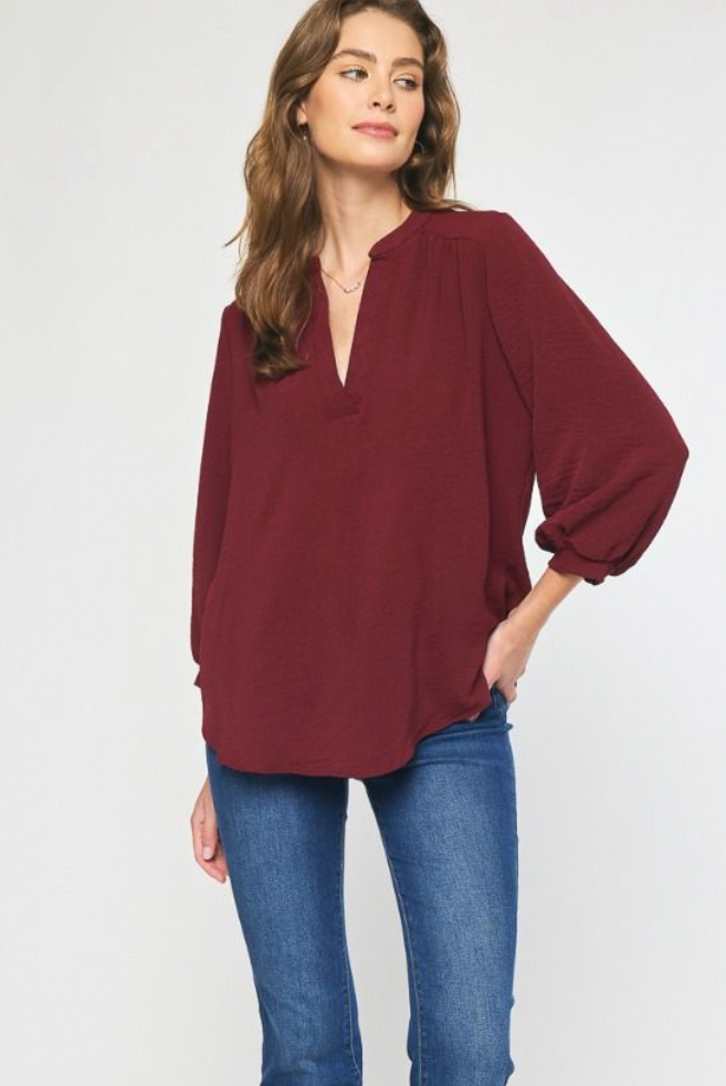 Lola V-Neck Top-Long Sleeves-Podos Boutique, a Women's Fashion Boutique Located in Calera, AL