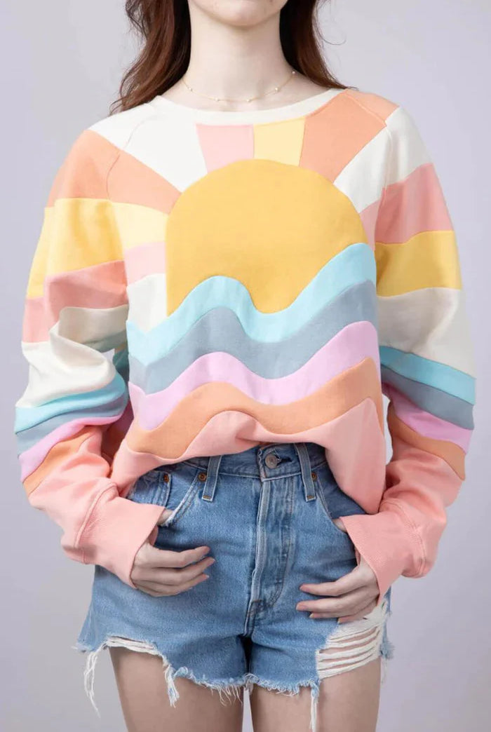 SS Patch Sun Crew-Fashion Tops-Podos Boutique, a Women's Fashion Boutique Located in Calera, AL