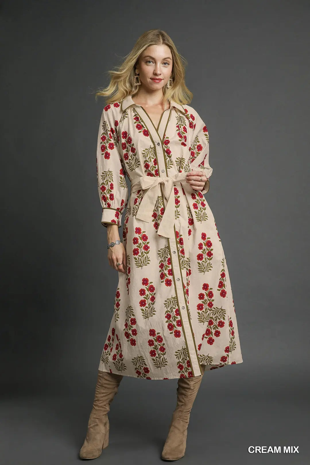 Floral Shirt Dress-Midi Dresses-Podos Boutique, a Women's Fashion Boutique Located in Calera, AL