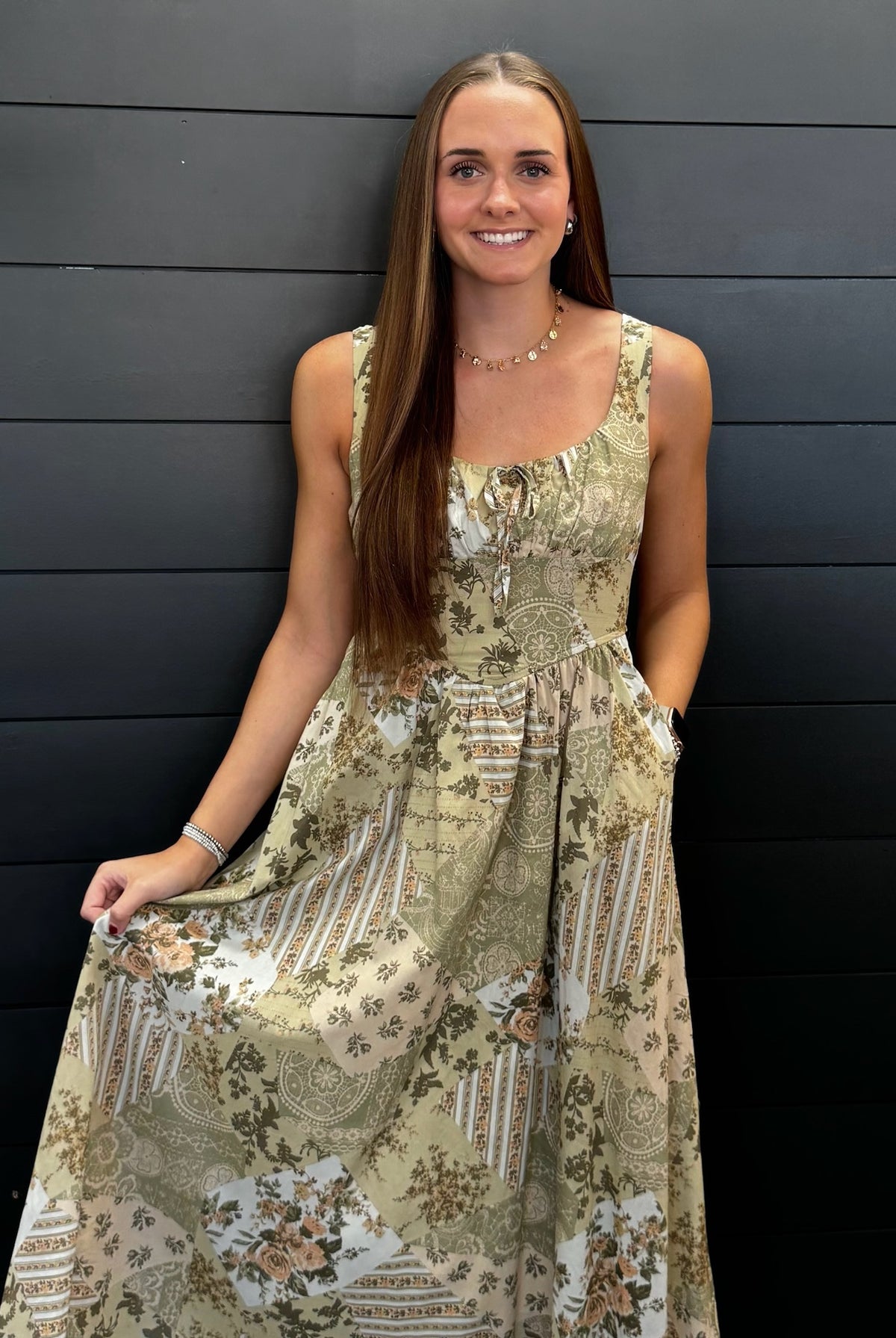 Loving The Patchwork Dress-Midi Dresses-Podos Boutique, a Women's Fashion Boutique Located in Calera, AL