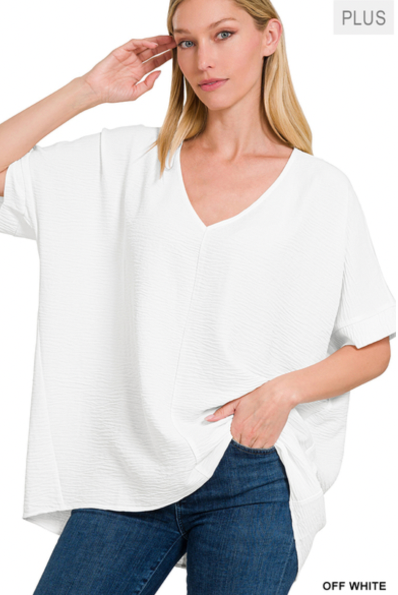 PLUS AIRFLOW V-NECK DOLMAN TOP-Short Sleeves-Podos Boutique, a Women's Fashion Boutique Located in Calera, AL