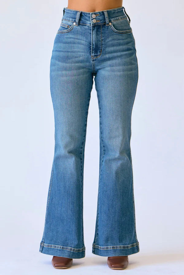 Judy Blue Petite Flare TC Double Button-Jeans-Podos Boutique, a Women's Fashion Boutique Located in Calera, AL