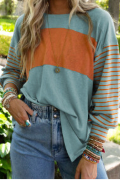 Colorblock Striped LS Top-Long Sleeves-Podos Boutique, a Women's Fashion Boutique Located in Calera, AL