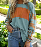 Colorblock Striped LS Top-Long Sleeves-Podos Boutique, a Women's Fashion Boutique Located in Calera, AL