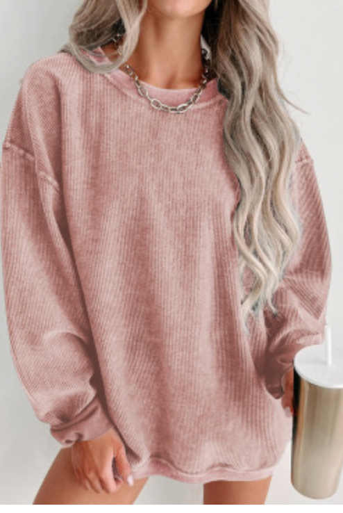 Pink Corded Sweatshirt-Graphic Sweatshirts-Podos Boutique, a Women's Fashion Boutique Located in Calera, AL