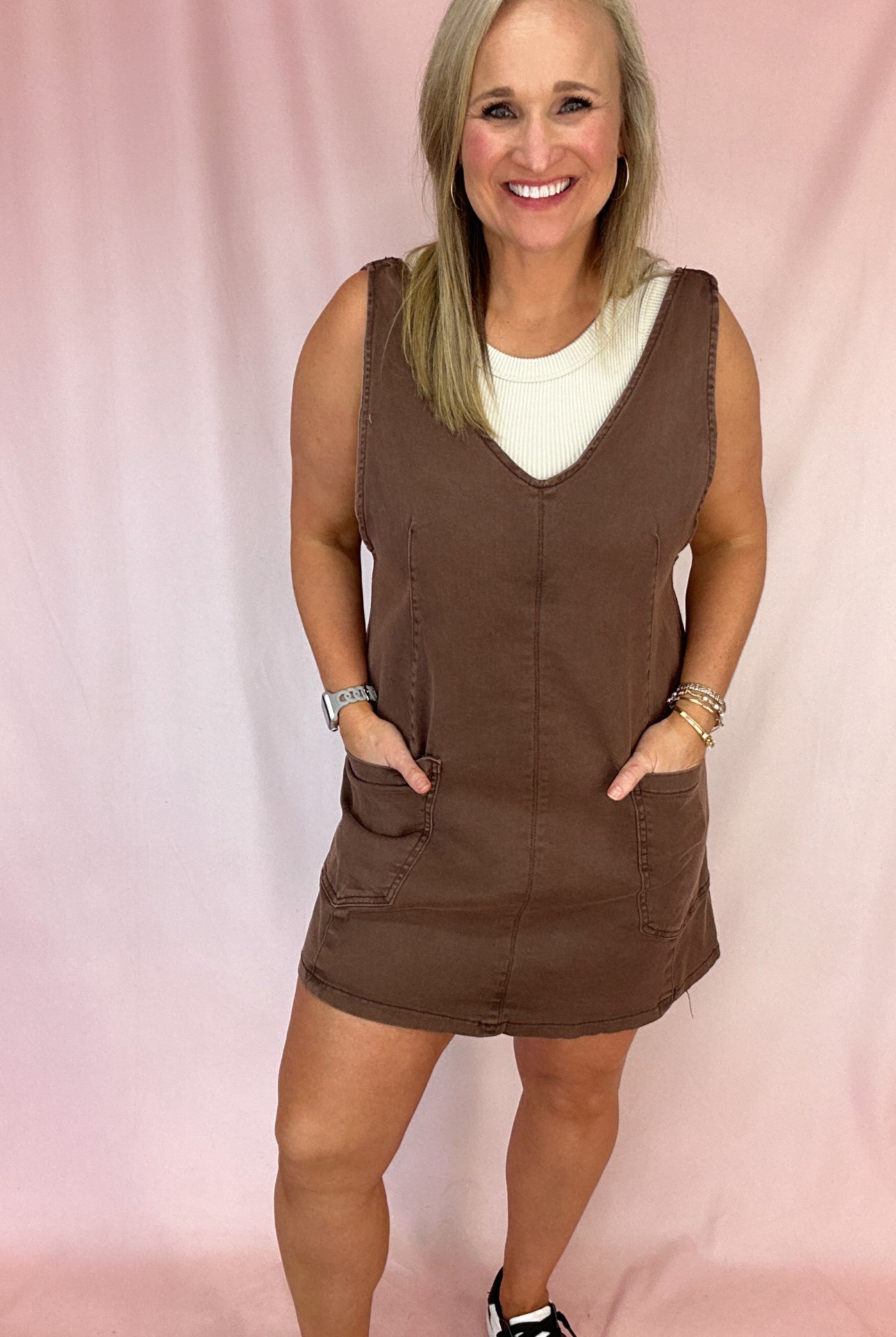 Everything But Basic Overall Dress-Short Dresses-Podos Boutique, a Women's Fashion Boutique Located in Calera, AL