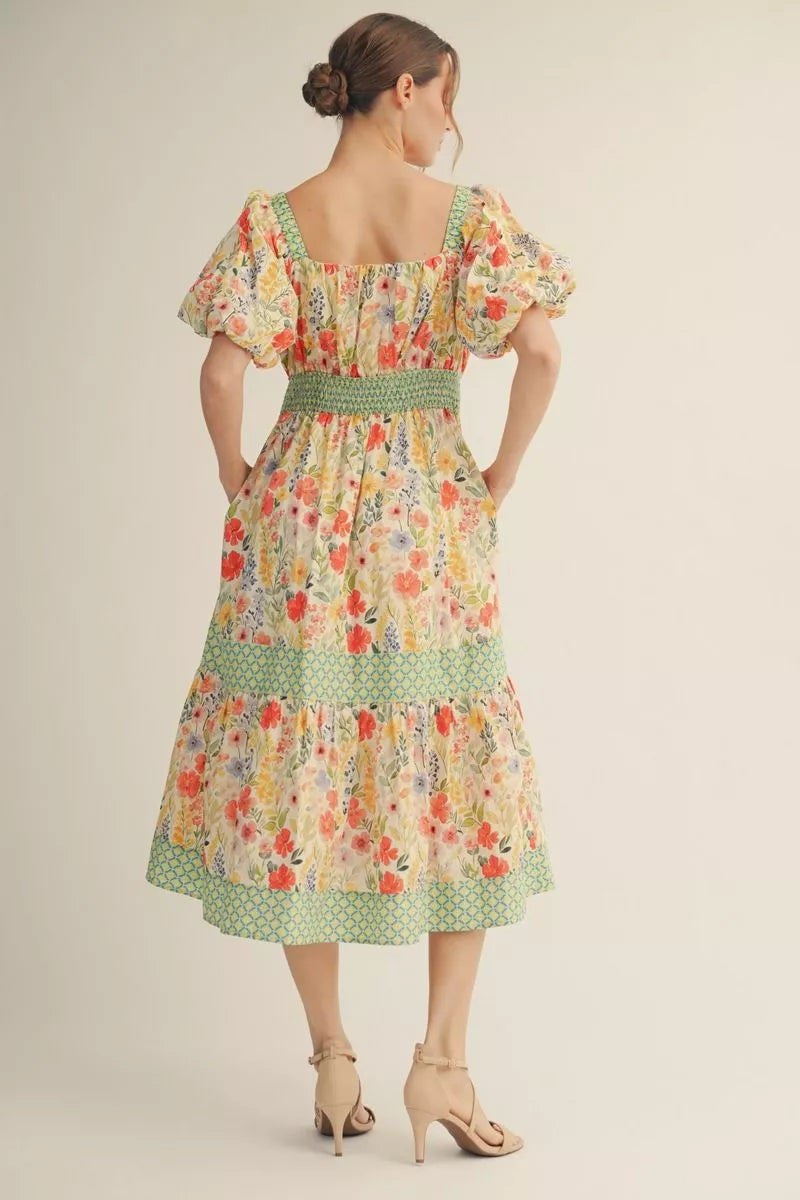 Tea In The Garden Dress-Midi Dresses-Podos Boutique, a Women's Fashion Boutique Located in Calera, AL