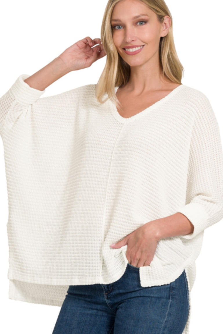 ¾ V-Neck Hi Lo Sweater-Sweaters-Podos Boutique, a Women's Fashion Boutique Located in Calera, AL