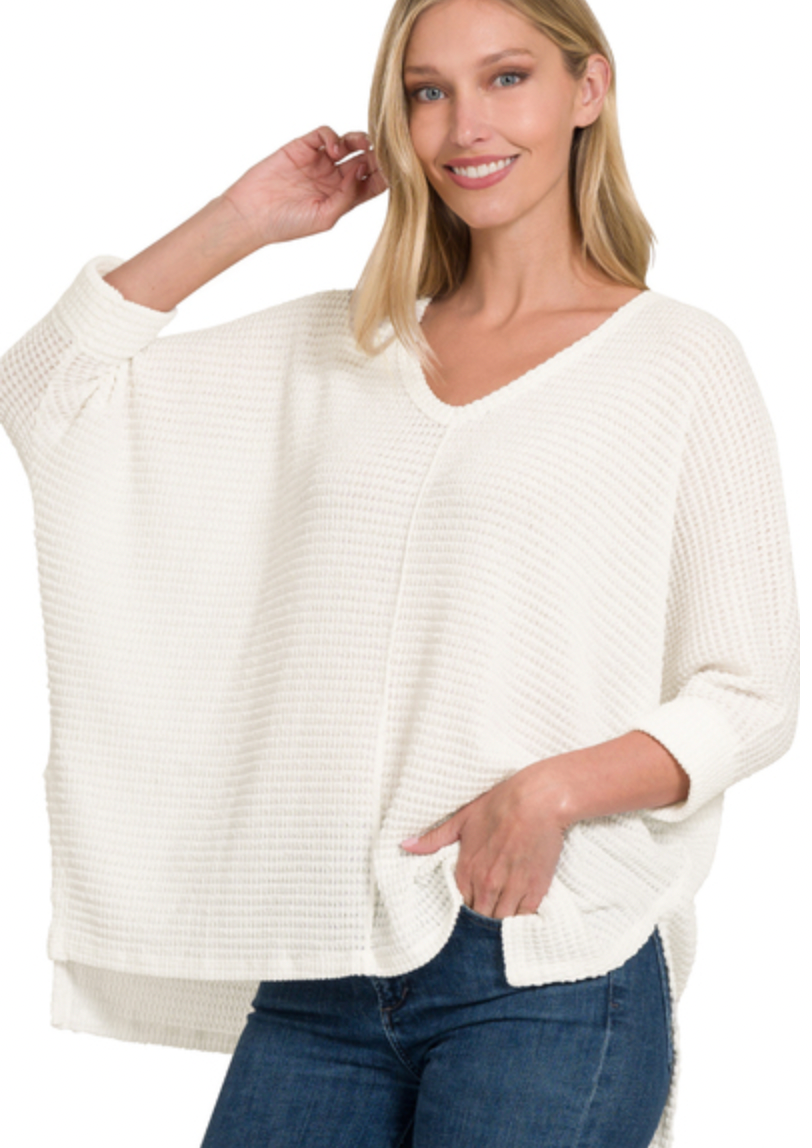 ¾ V-Neck Hi Lo Sweater-Sweaters-Podos Boutique, a Women's Fashion Boutique Located in Calera, AL