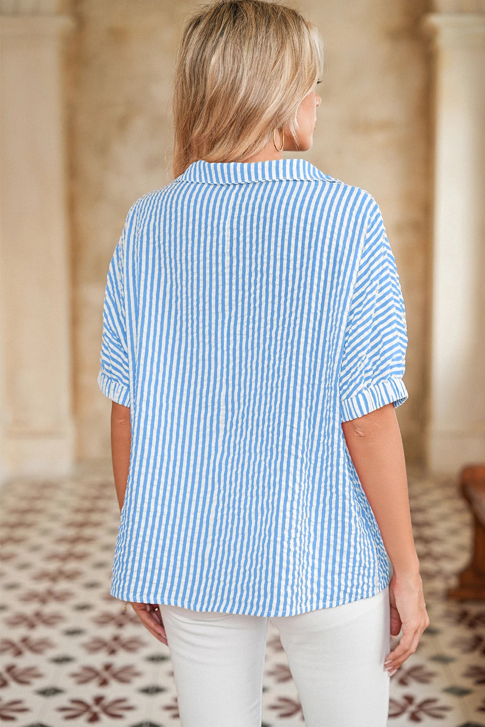 Sky Blue Striped Dolman-Fashion Tops-Podos Boutique, a Women's Fashion Boutique Located in Calera, AL