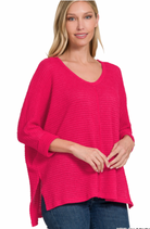 ¾ V-Neck Hi Lo Sweater-Sweaters-Podos Boutique, a Women's Fashion Boutique Located in Calera, AL