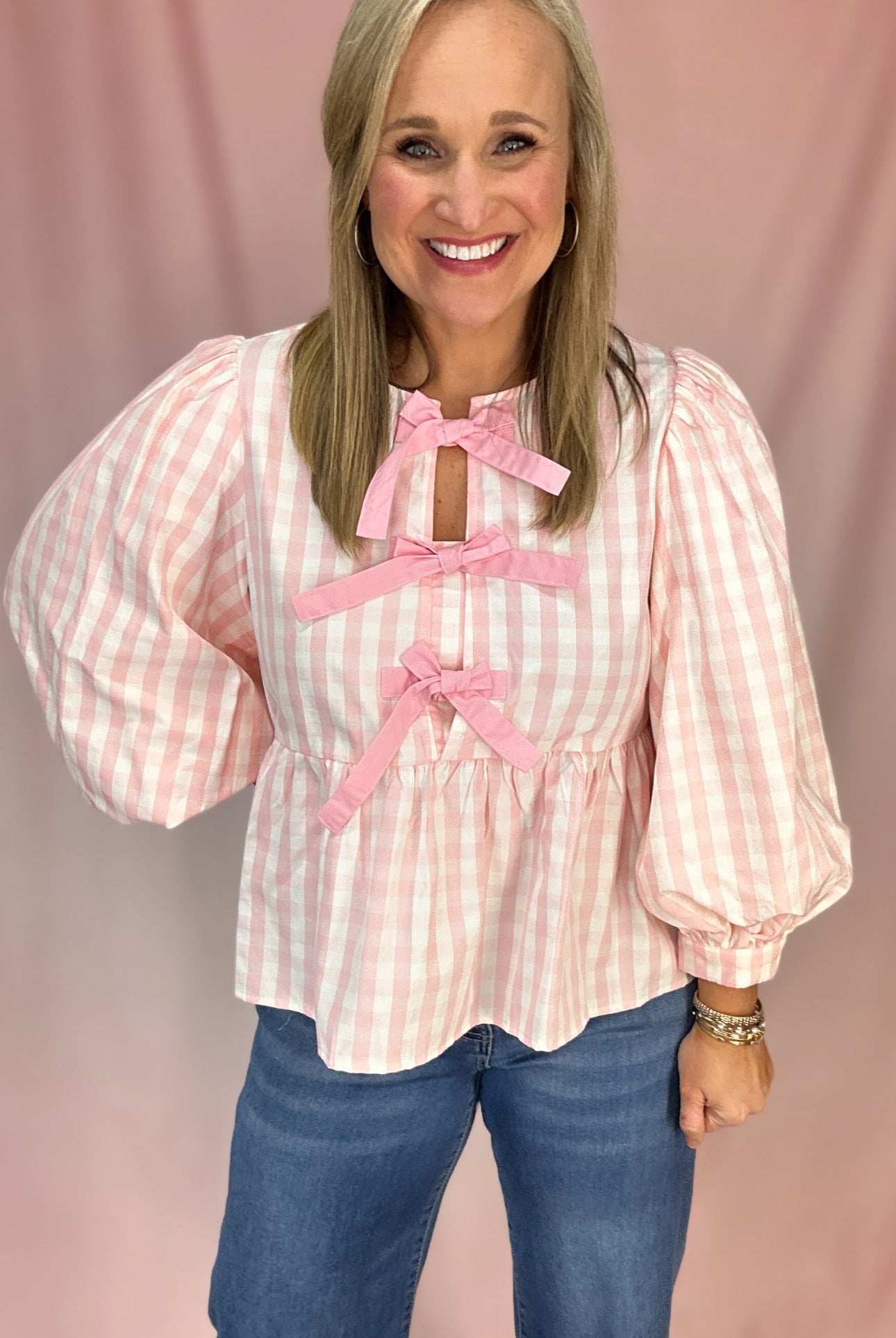 Gingham Peplum Top-Fashion Tops-Podos Boutique, a Women's Fashion Boutique Located in Calera, AL