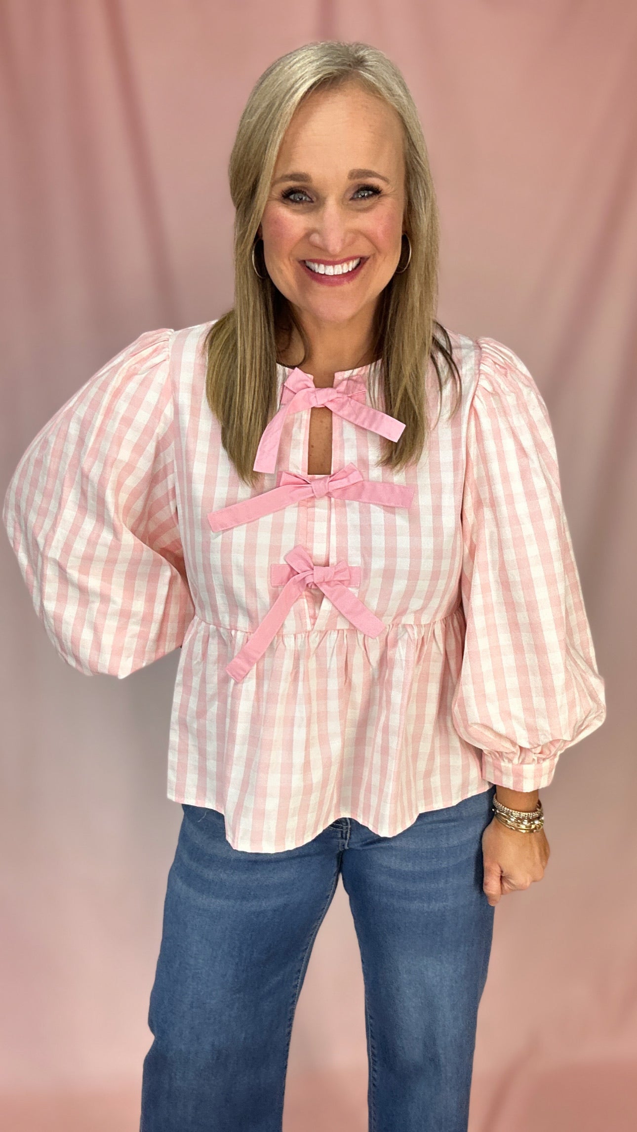 Gingham Peplum Top-Fashion Tops-Podos Boutique, a Women's Fashion Boutique Located in Calera, AL