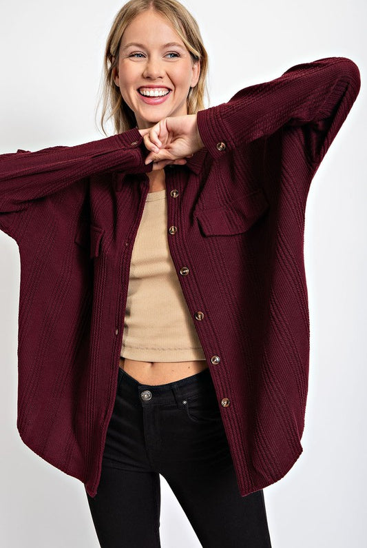 Ribbed Shacket w/ Pockets-Shackets-Podos Boutique, a Women's Fashion Boutique Located in Calera, AL