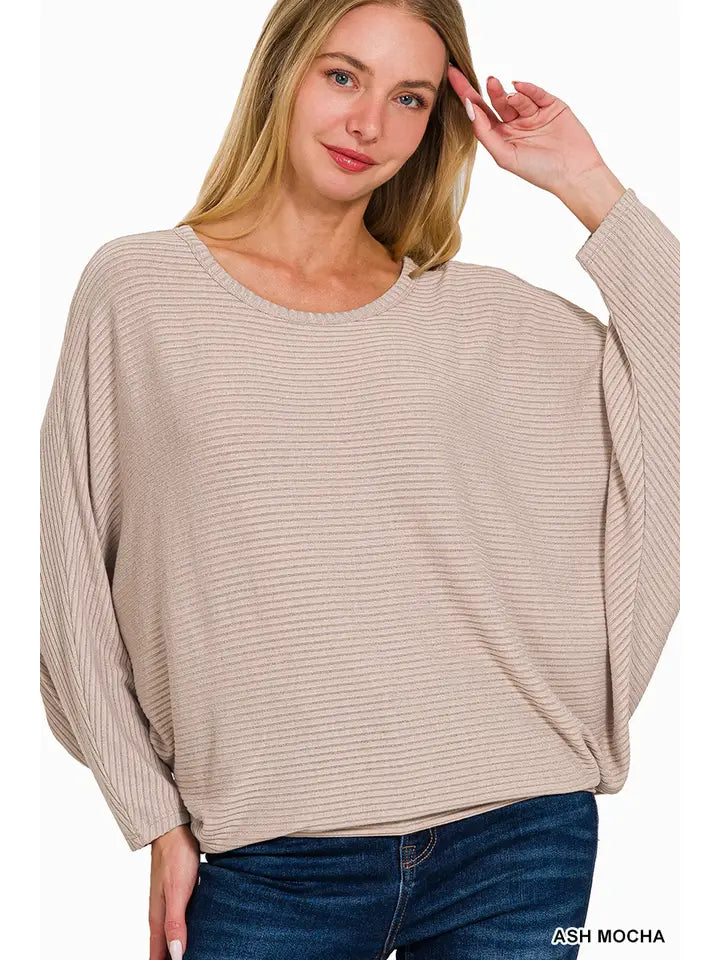 Ribbed Batwing Boatneck Sweater-Apparel & Accessories-Podos Boutique, a Women's Fashion Boutique Located in Calera, AL