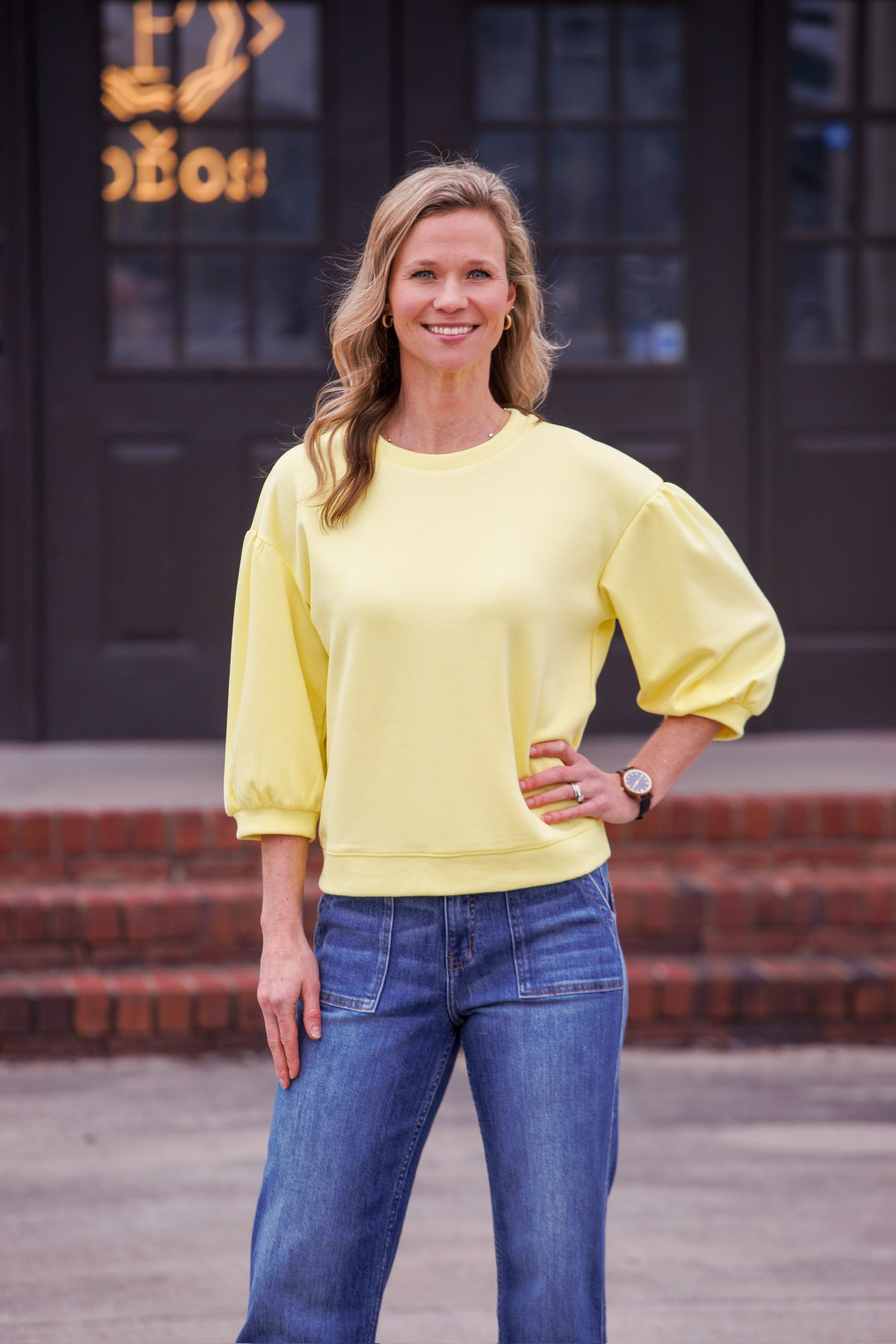 Solid Peasant Sleeve Top-Podos Boutique, a Women's Fashion Boutique Located in Calera, AL