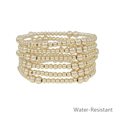 Gold Beaded Stretch Bracelets-Podos Boutique, a Women's Fashion Boutique Located in Calera, AL