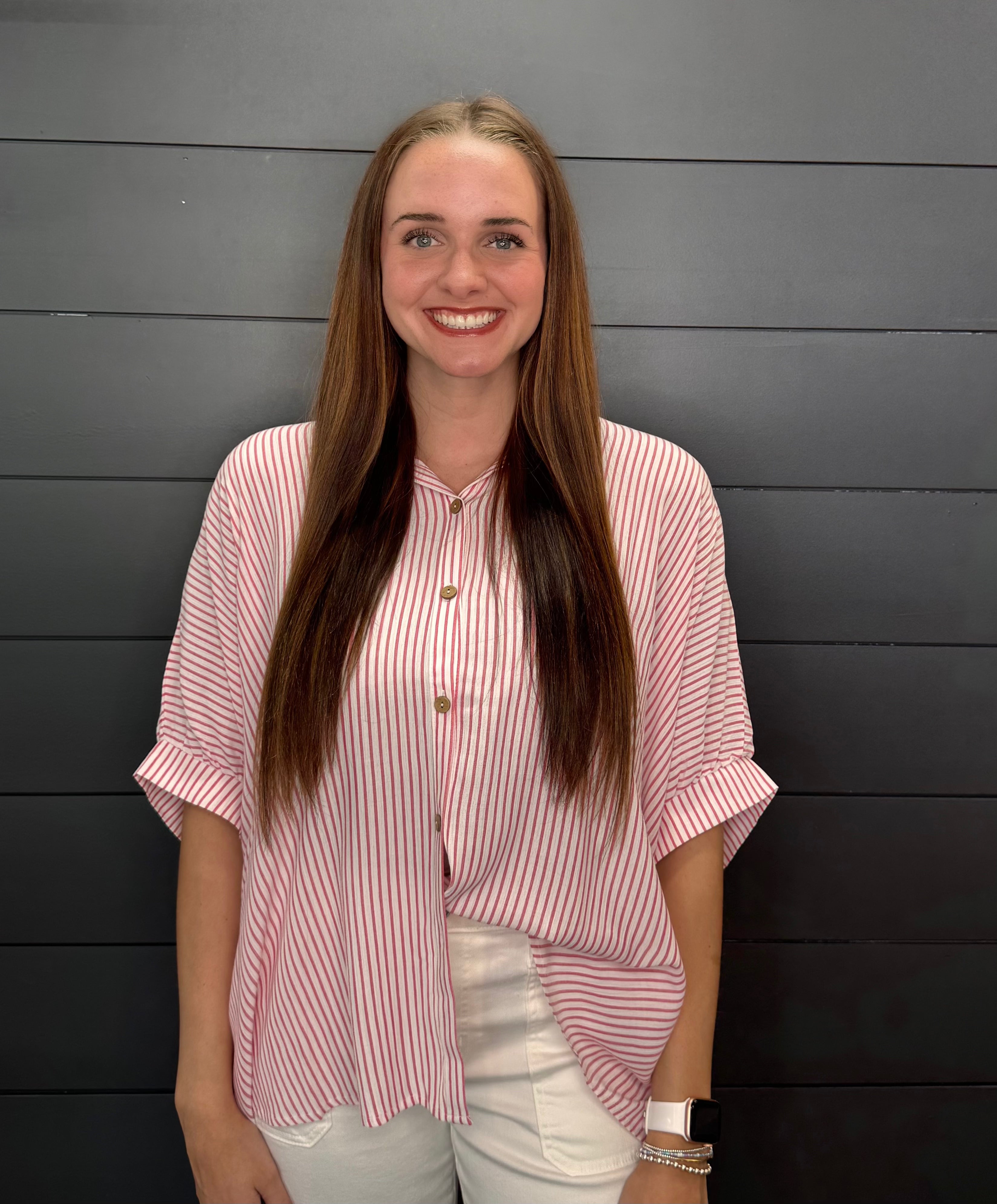 Stripe Button Down Boxy Top-Fashion Tops-Podos Boutique, a Women's Fashion Boutique Located in Calera, AL