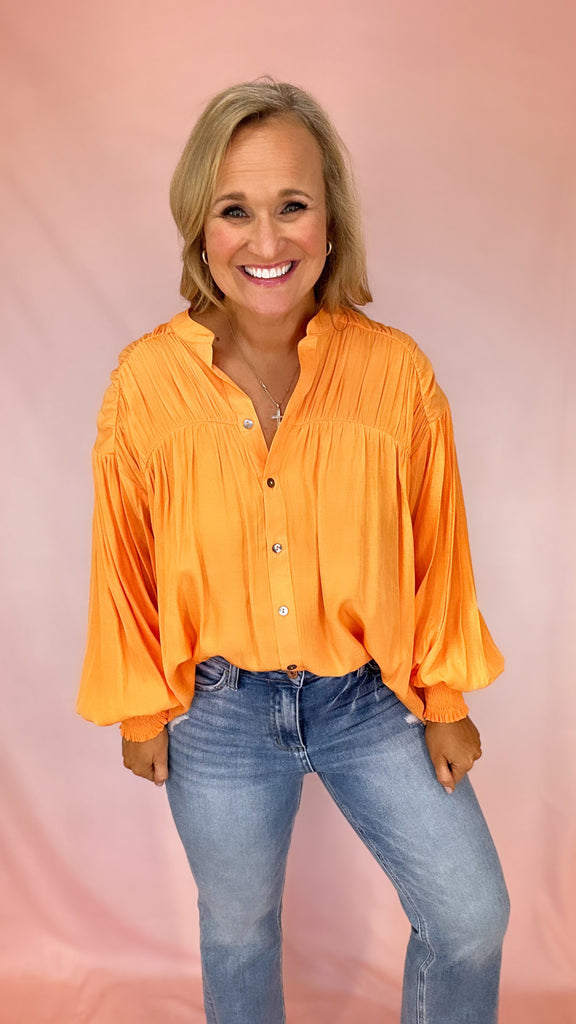 Erin Ruched Yoke Top-Long Sleeves-Podos Boutique, a Women's Fashion Boutique Located in Calera, AL