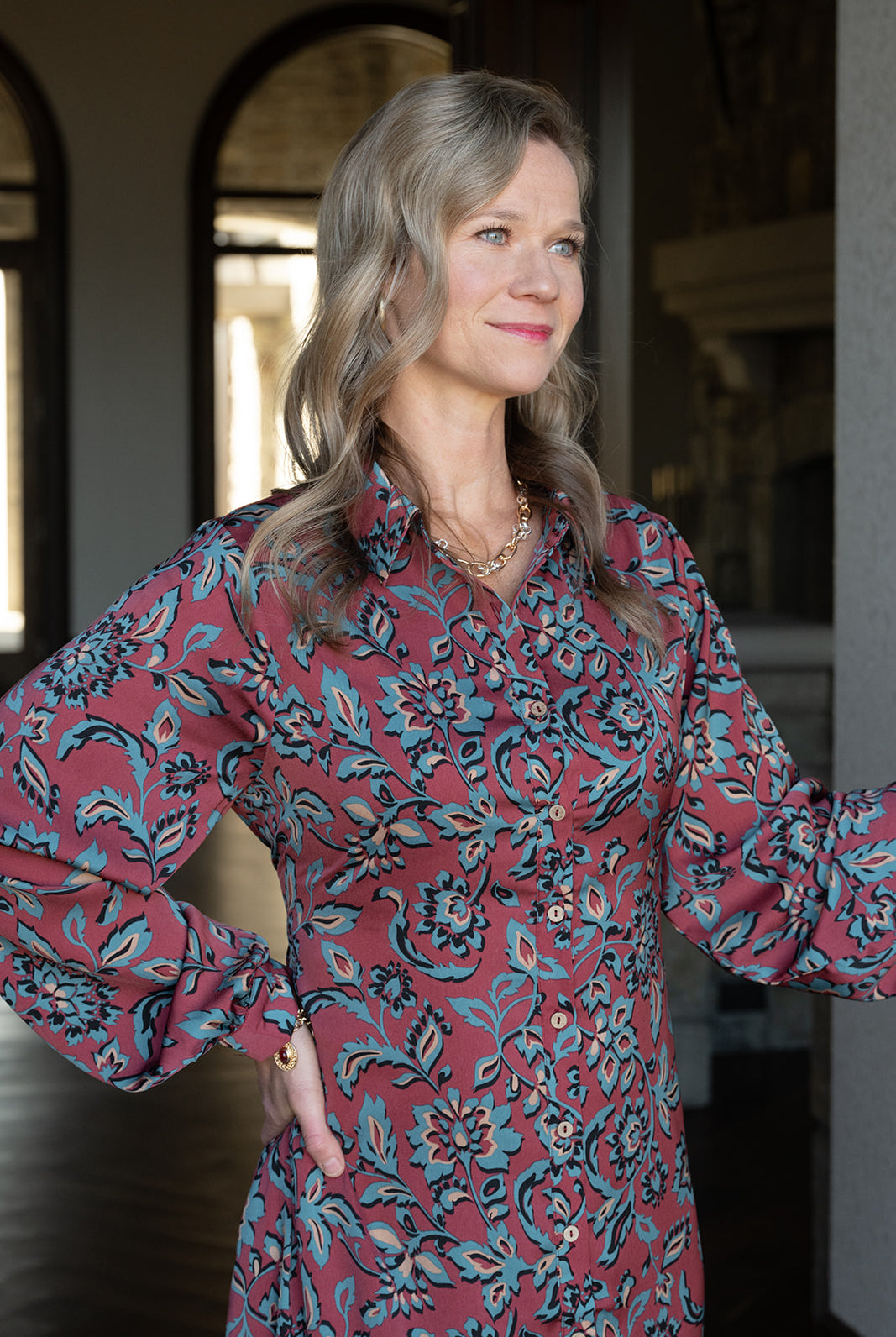 Fall Floral Dress-Midi Dresses-Podos Boutique, a Women's Fashion Boutique Located in Calera, AL