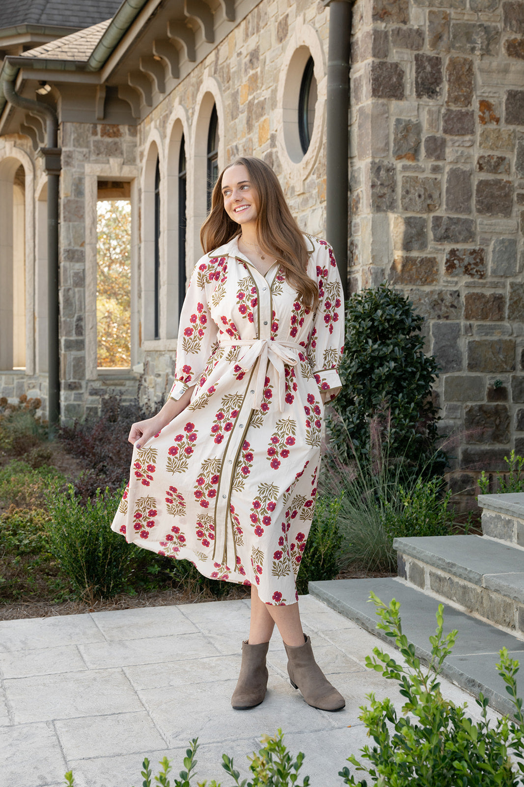 Floral Shirt Dress-Midi Dresses-Podos Boutique, a Women's Fashion Boutique Located in Calera, AL