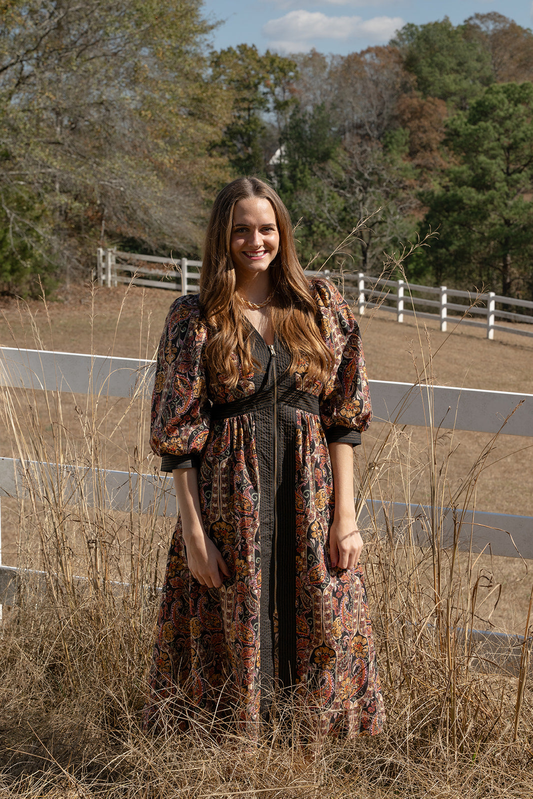 Midnight Paisley Zip Dress-Midi Dresses-Podos Boutique, a Women's Fashion Boutique Located in Calera, AL