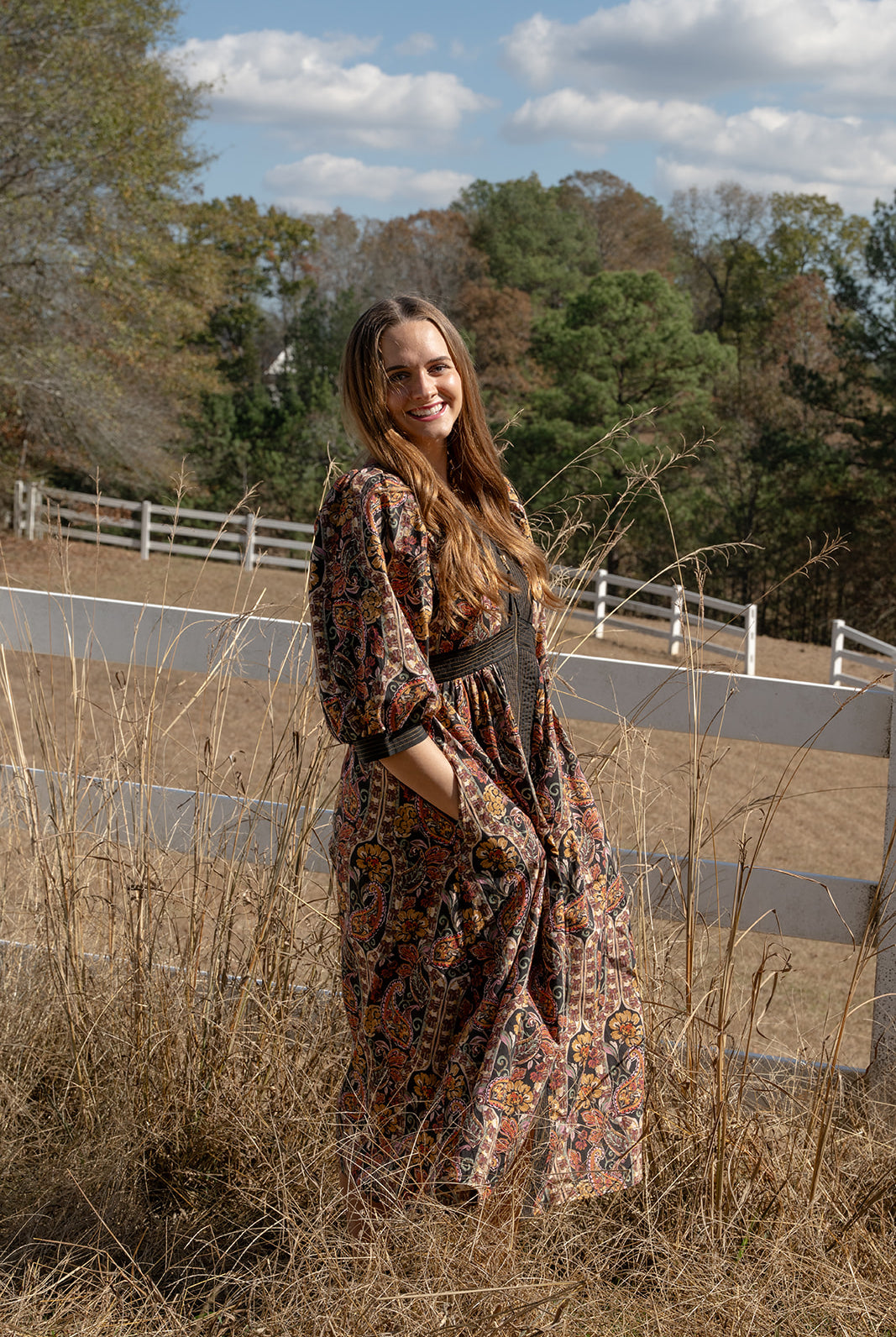 Midnight Paisley Zip Dress-Midi Dresses-Podos Boutique, a Women's Fashion Boutique Located in Calera, AL